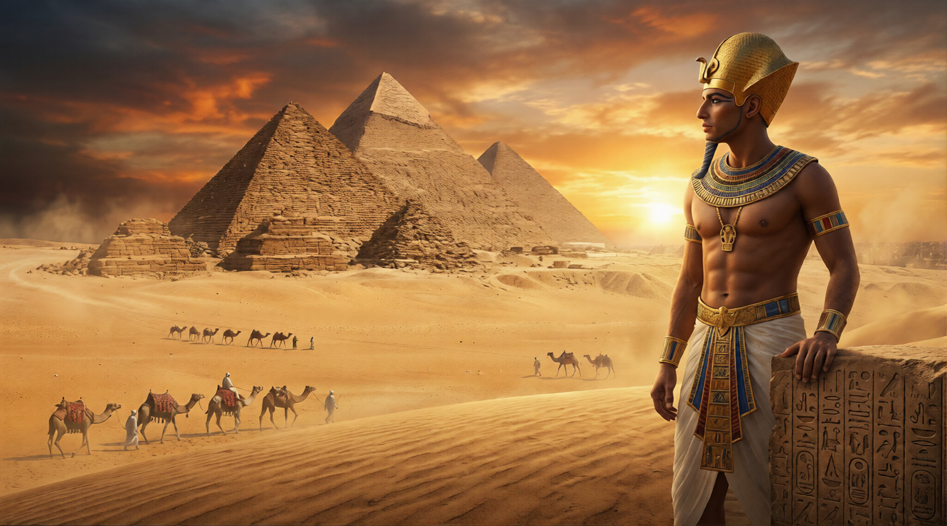 Les Grandes Pyramides au coucher du soleil